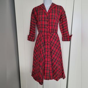 NWOT Rare Unicorn Unique Vintage Plaid Swing Dress Retro Pinup Holiday